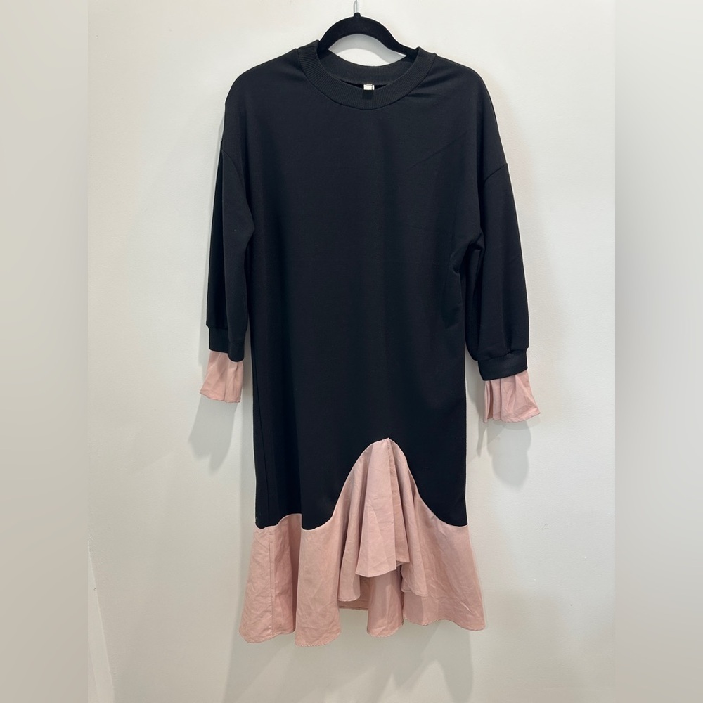 Black‎ and Pink Long Sleeve sweatshirt Dress with peplum design size M